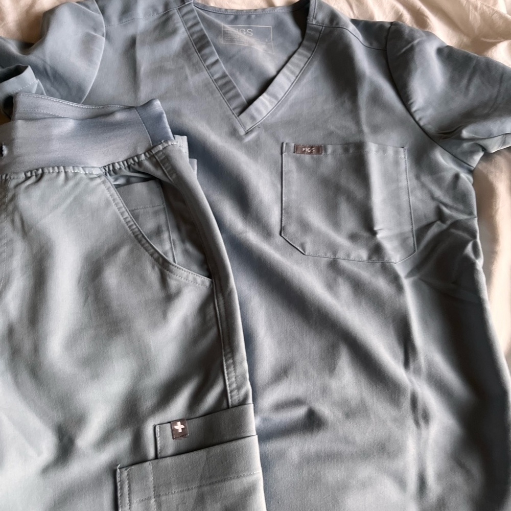 FIGS dusty blue scrub set